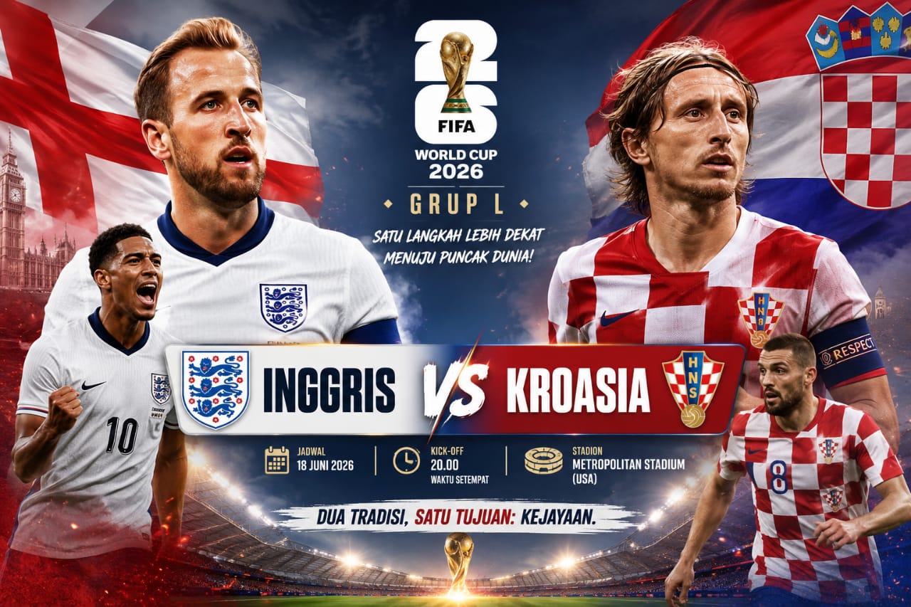 Head to head Inggris versus Kroasia di Grup K Piala Dunia 2026. (Ist)