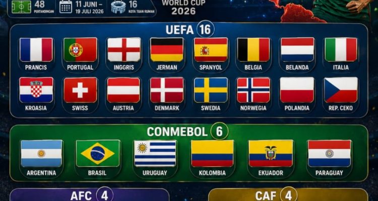 32 negara akan bertarung di babak 16 besar Piala Dunia 2026. (Kitamedan.com)