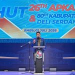 Gubernur sumut Bobby Nasution menghadiri peringatan Hari Ulang Tahun (HUT) ke-26 Asosiasi Pemerintah Kabupaten Seluruh Indonesia (APKASI) dan HUT ke-80 Kabupaten Deli Serdang yang digelar di GRHA Bhimneka Perkasa Jaya, Lubukpakam, Deliserdang, Sumatera Utara. Rabu (2/7/2026).