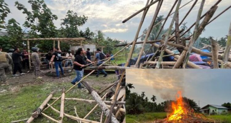 Tim Gabungan Satres Narkoba Polrestabes Medan, Polda Sumut, BNNP Sumut, dan Satpol PP, menggerebek sarang narkoba yang terletak di bantaran rel kereta api Medan - Binjai Desa Serba Jadi, Kecamatan Sunggal, Kabupaten Deliserdang. Sebanyak 6 barak narkoba untuk pompa yang ditemukan di lokasi dibakar, Senin (12/6/2026).